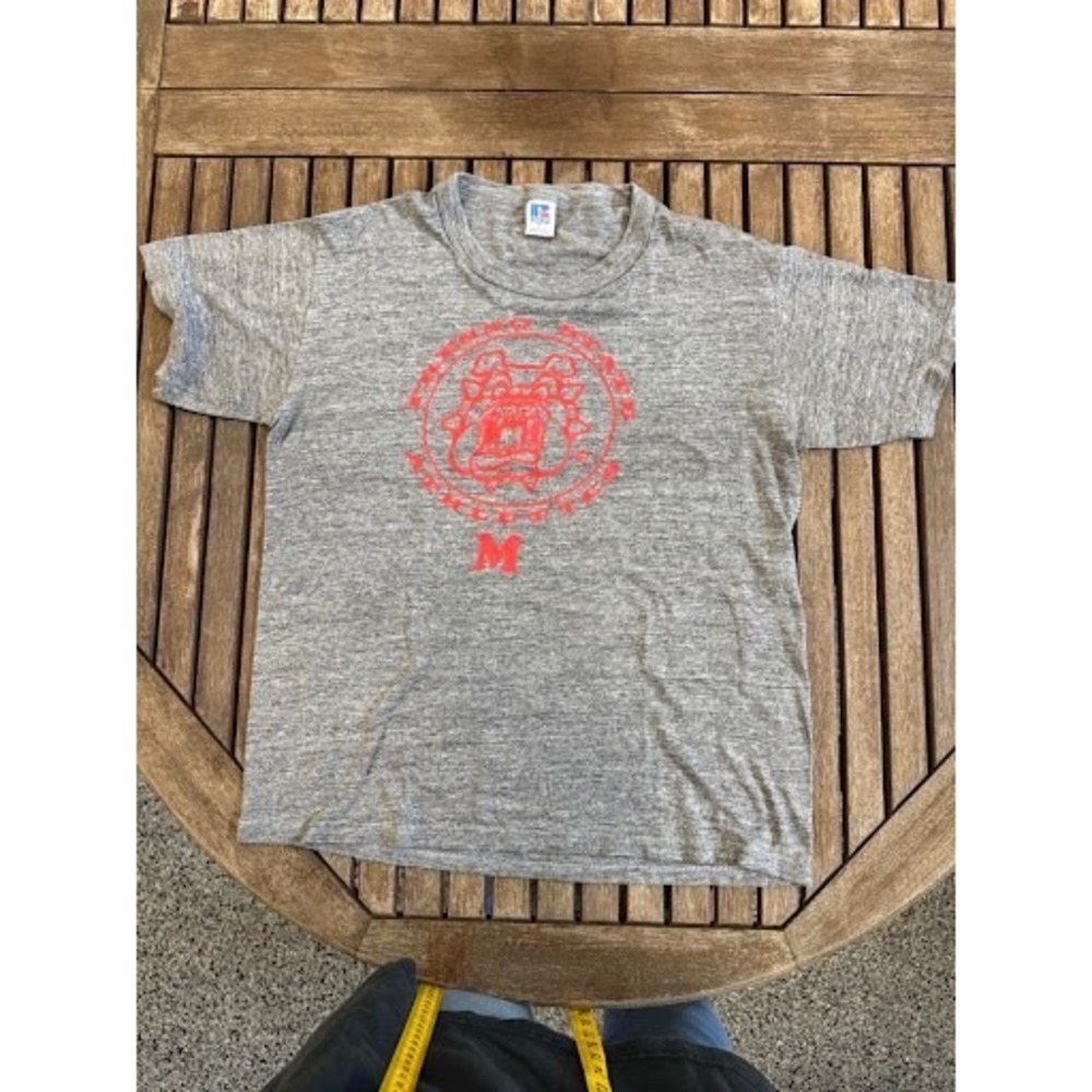 Vintage 1980s Russell Athletic Fresno State Bulldogs T-Shirt Grey Single Stitch